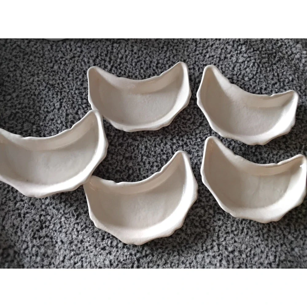 Vestal‎ Alcobaca Portugal White Ceramic Crescent Side Plates Set of 5 Vintage
